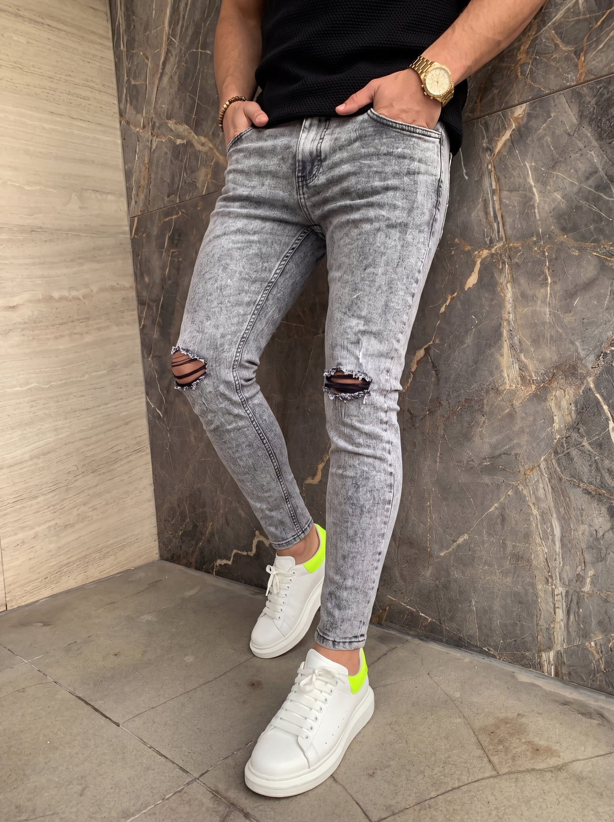 JEAN SKINNY - GRIS CLARO ROTO