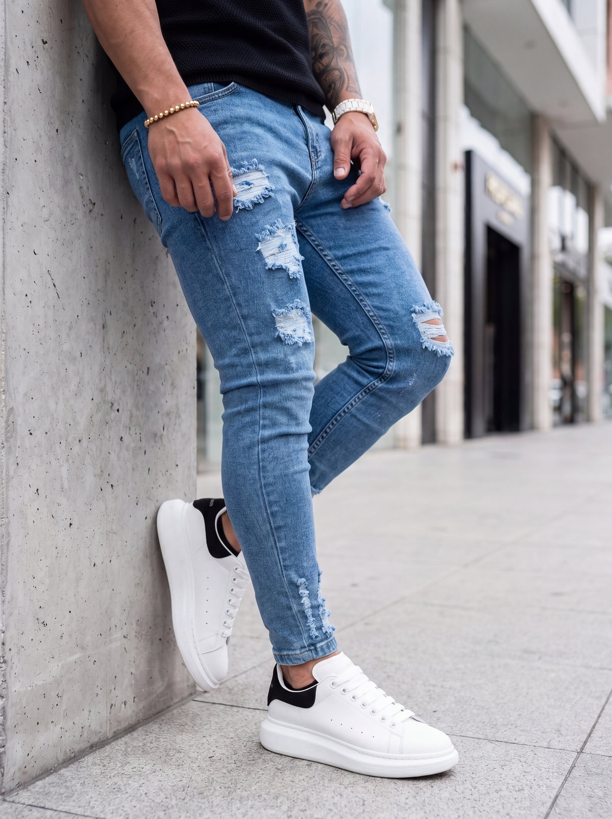 JEAN SKINNY MID BLUE DESTROYED