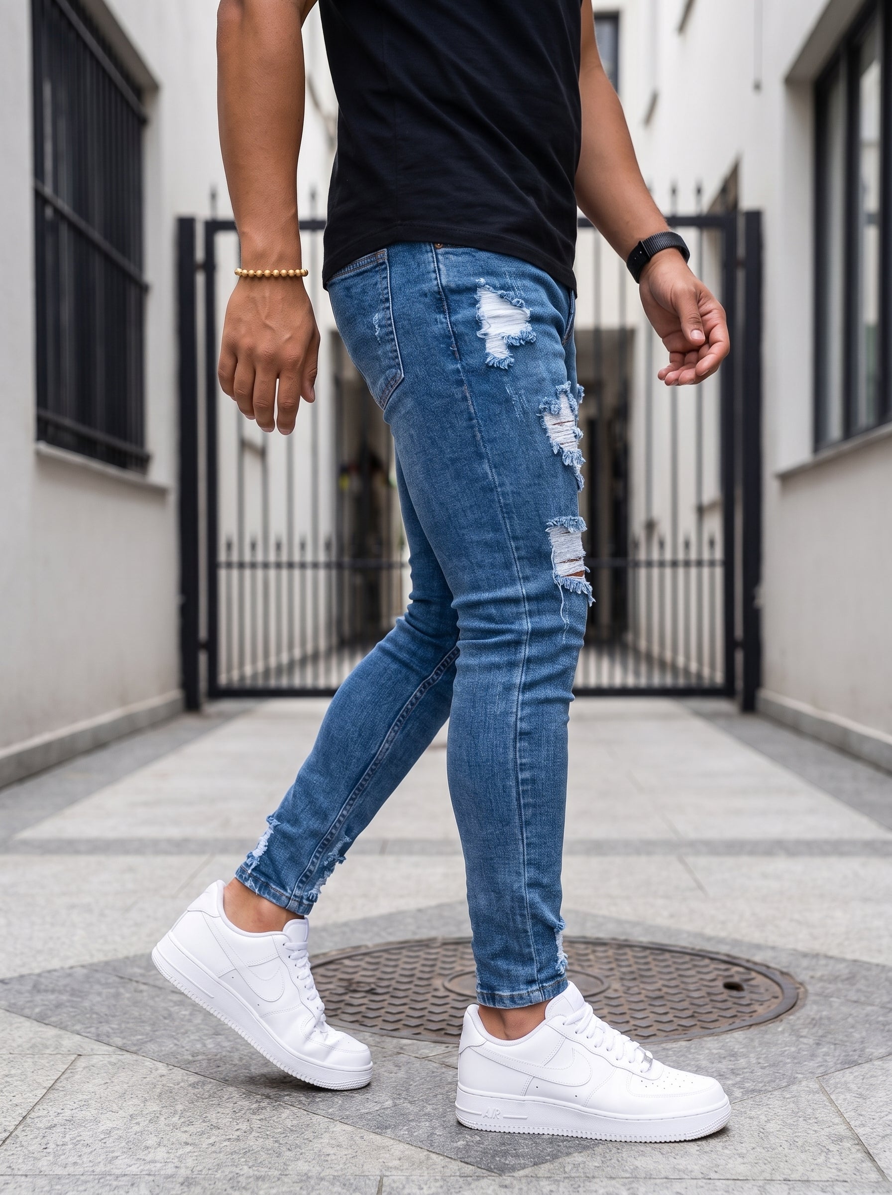 JEAN SKINNY MID BLUE DESTROYED