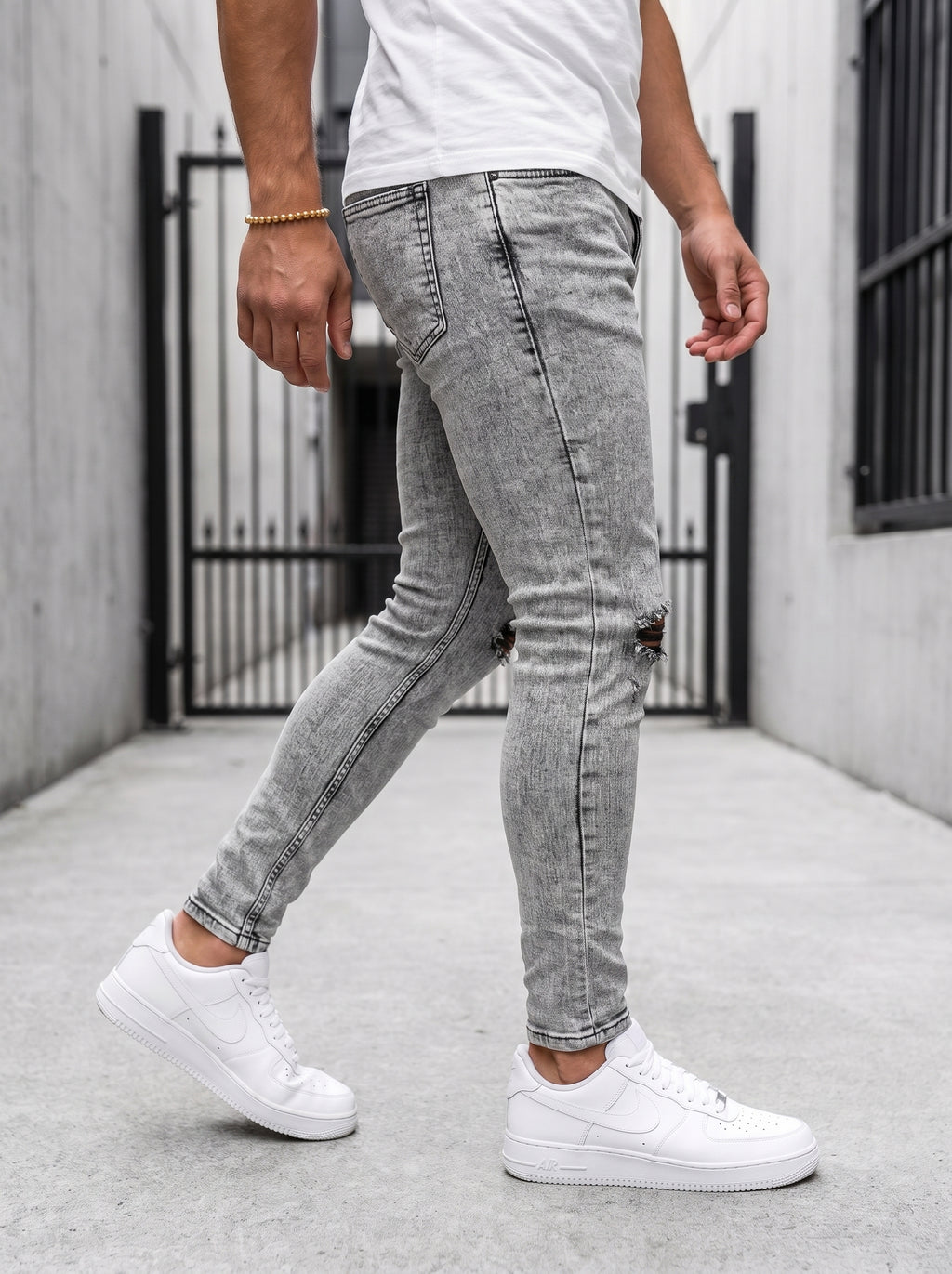 JEAN SKINNY - GRIS CLARO ROTO