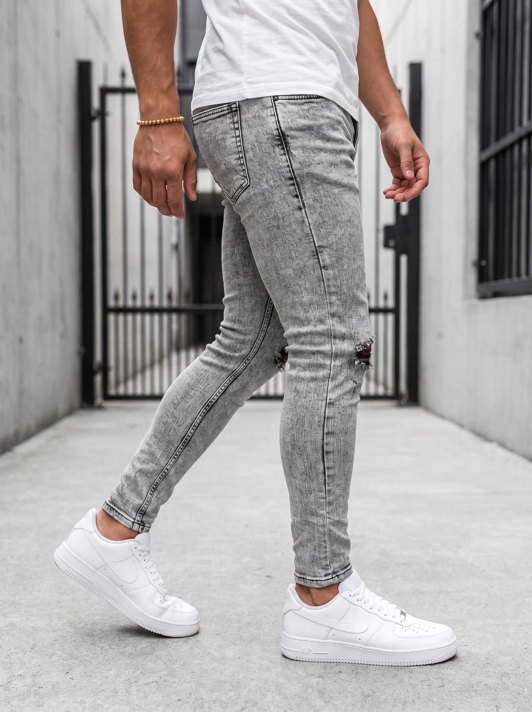 JEAN SKINNY - GRIS CLARO ROTO