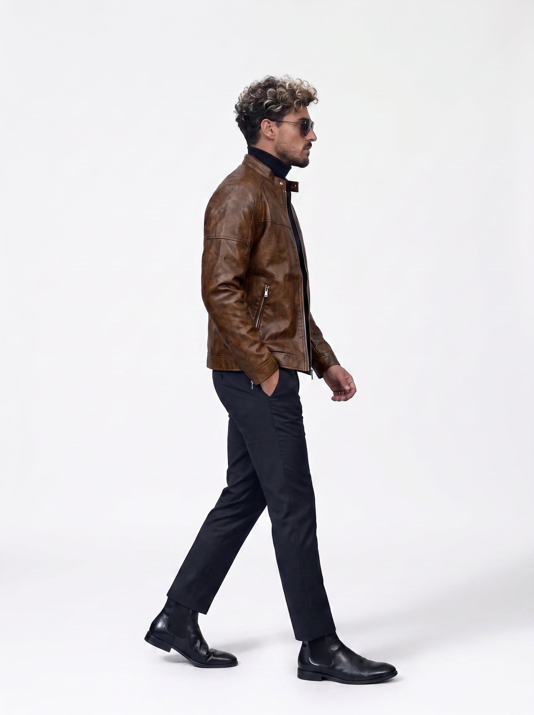 CHAQUETA CUERO TEX NERU PREMIUM CAFÉ