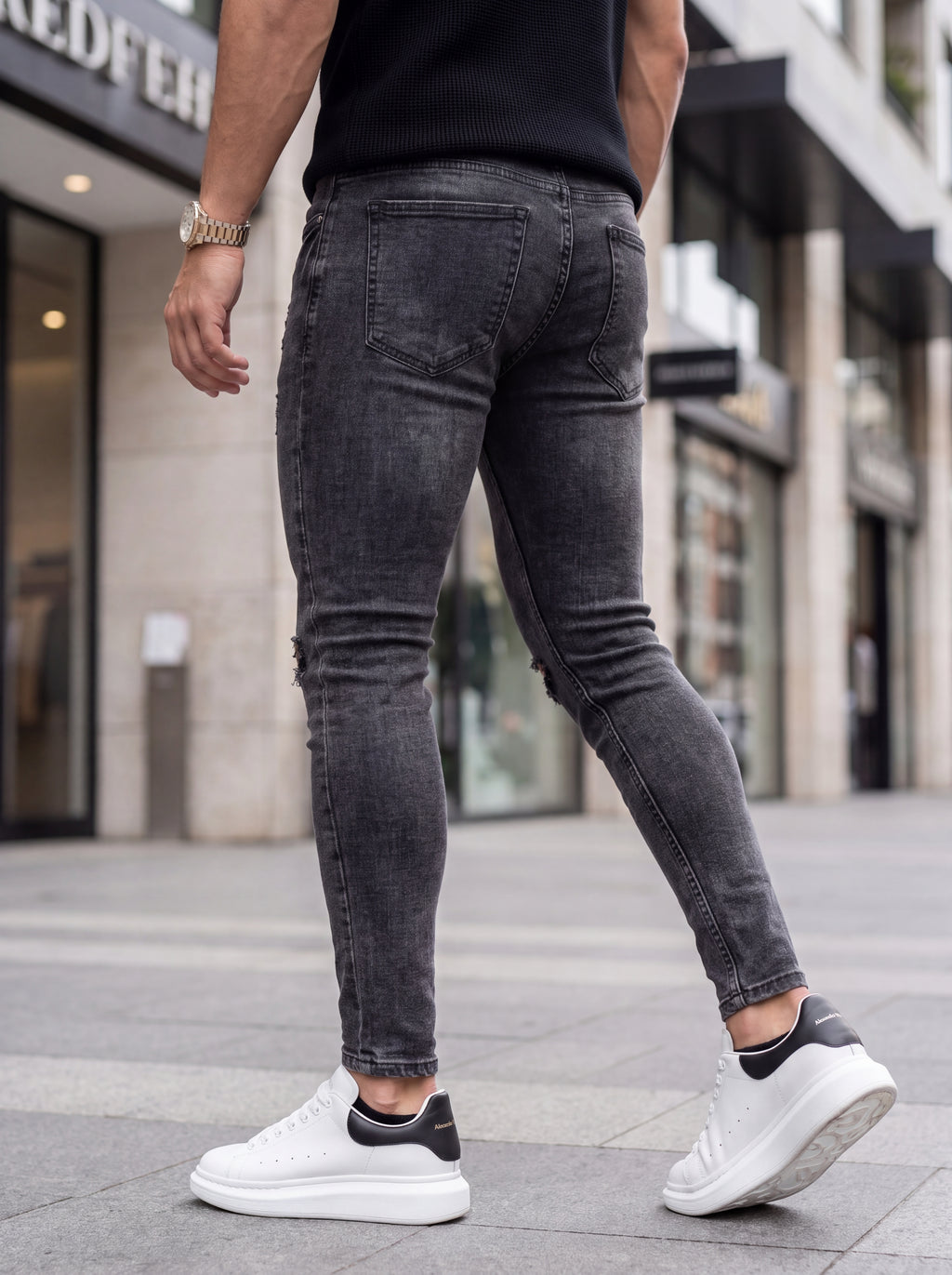 JEAN SKINNY - GRIS OSCURO ROTO