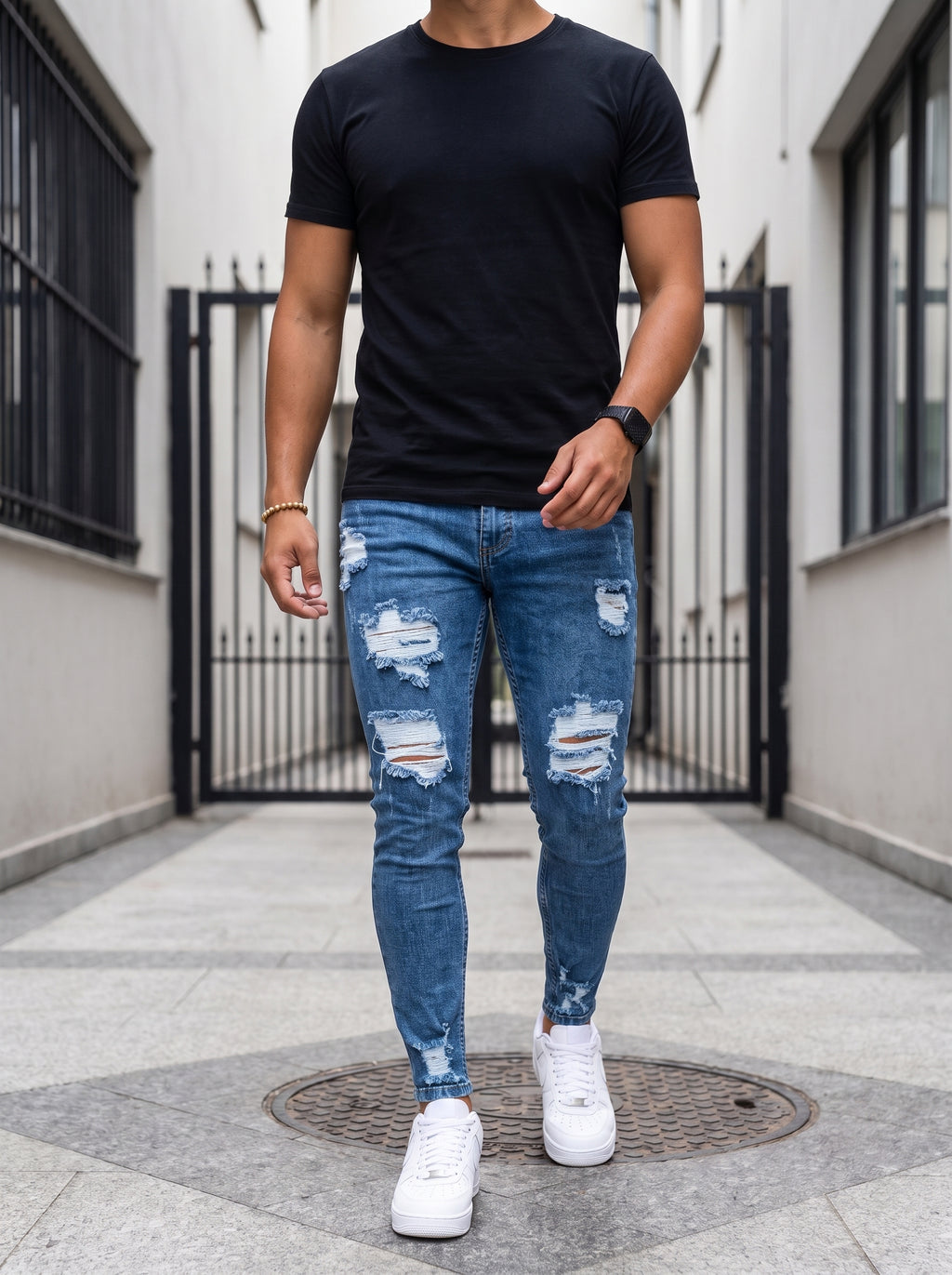 JEAN SKINNY MID BLUE DESTROYED
