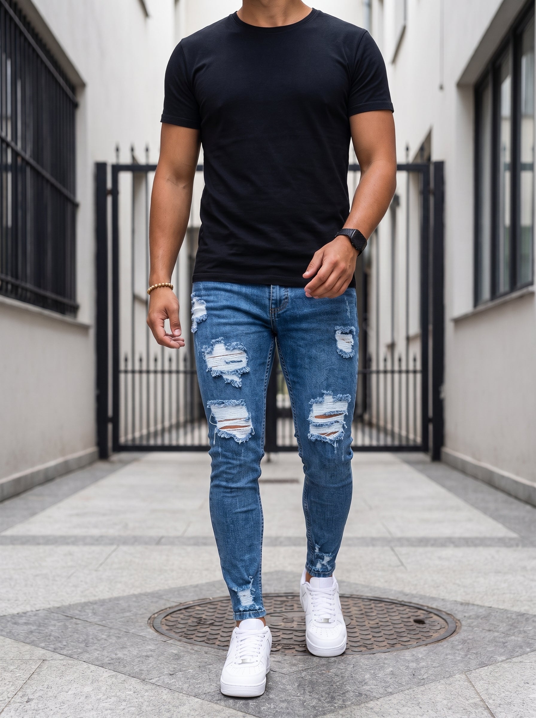 JEAN SKINNY MID BLUE DESTROYED