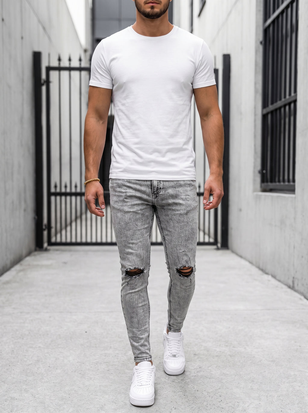JEAN SKINNY - GRIS CLARO ROTO