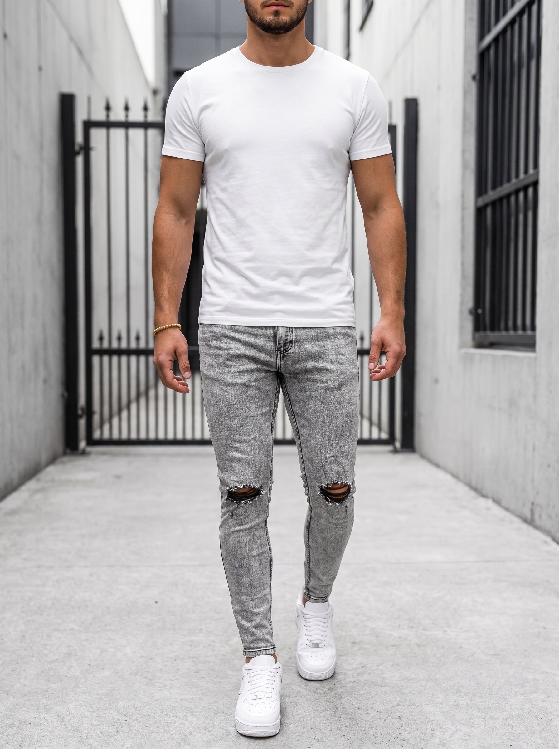 JEAN SKINNY - GRIS CLARO ROTO