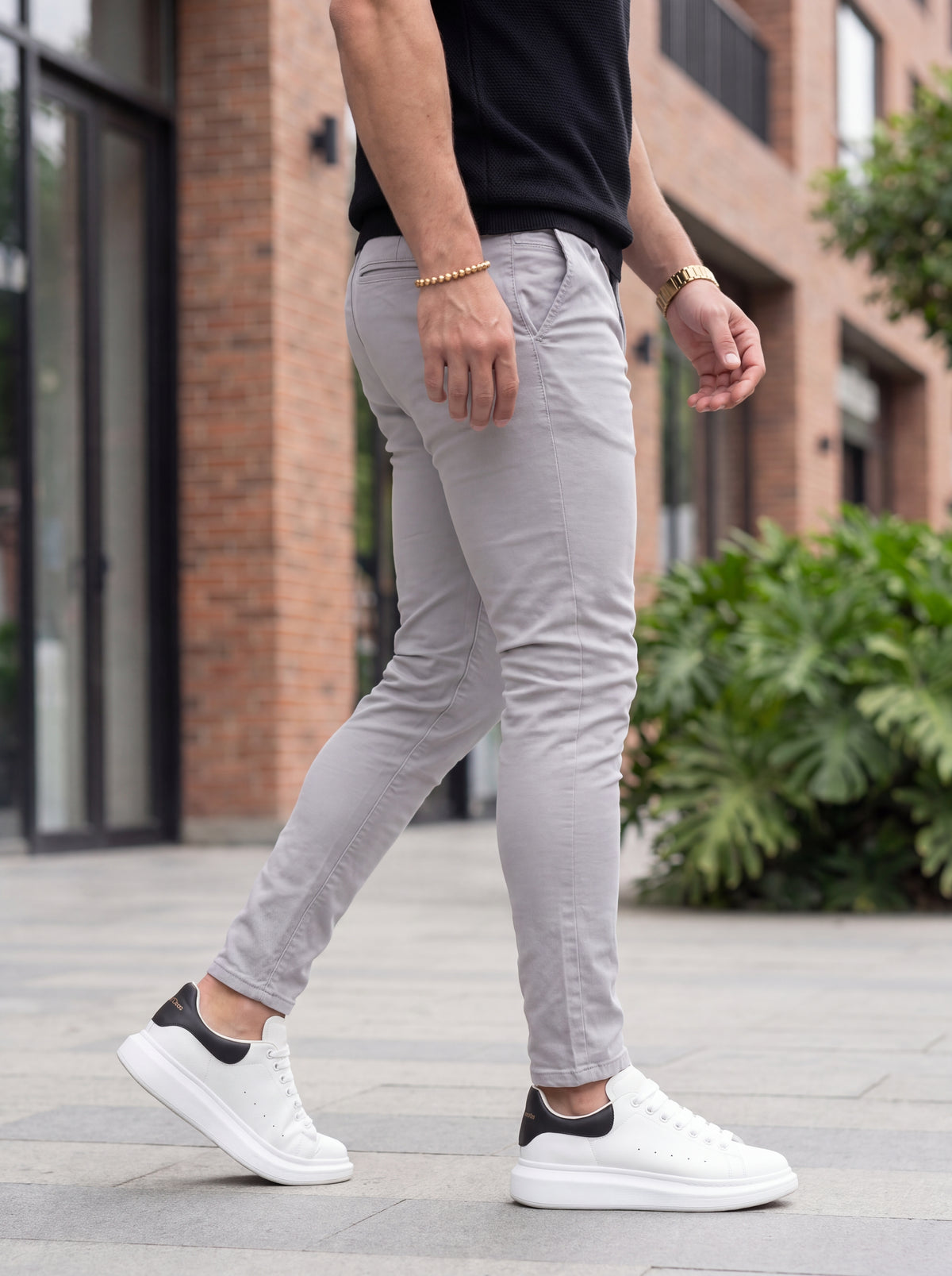 Pantalón Drill Slim Fit Gris Perla