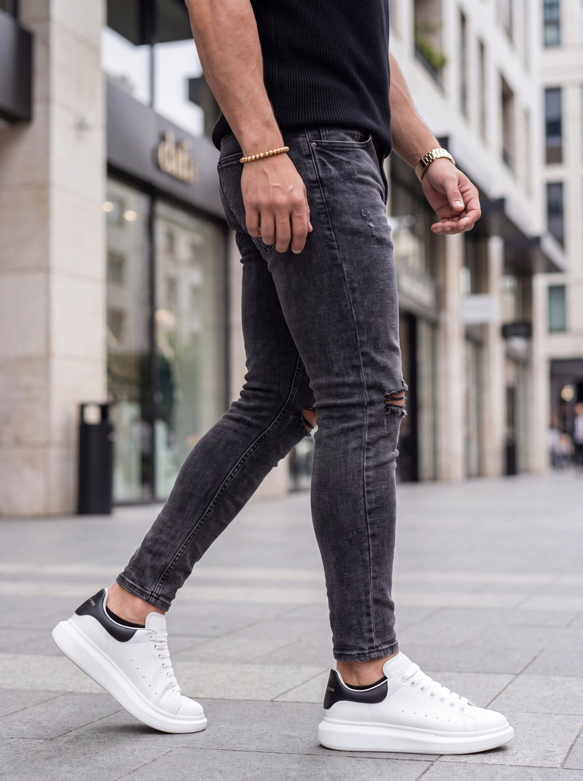 JEAN SKINNY - GRIS OSCURO ROTO