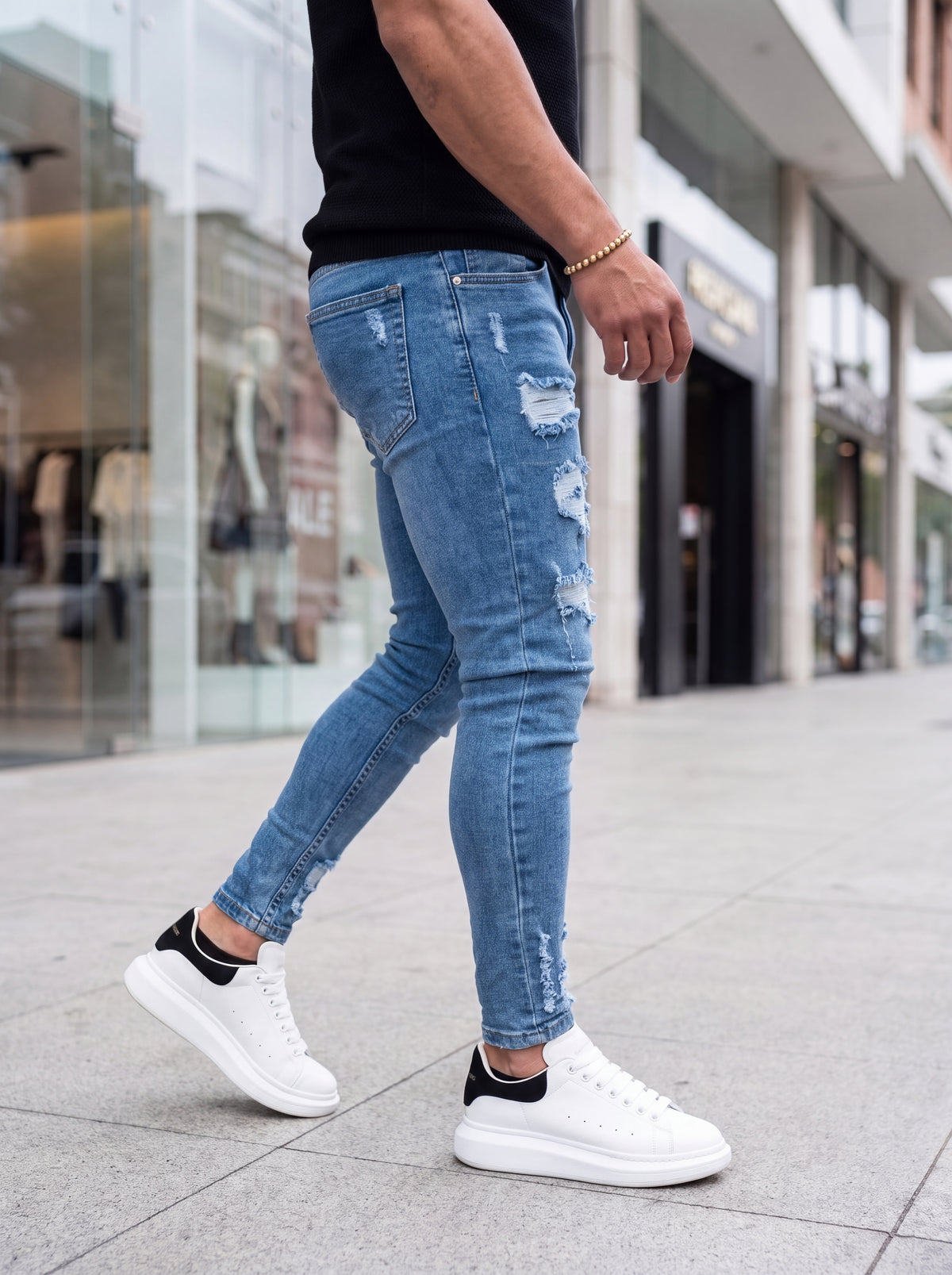 JEAN SKINNY MID BLUE DESTROYED