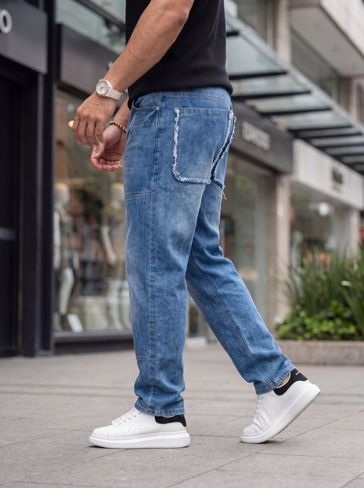 Jean Mom fit Panel Azul Claro