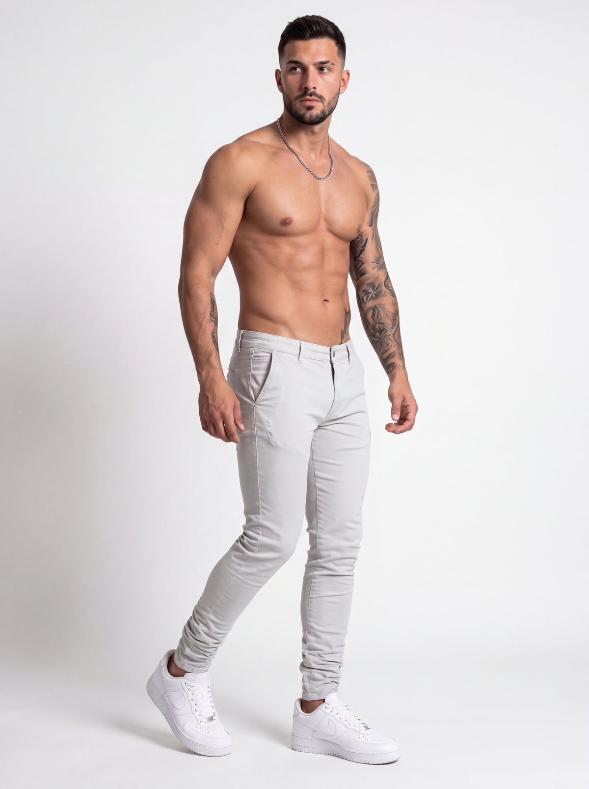 Pantalón Drill Slim Fit Gris Perla