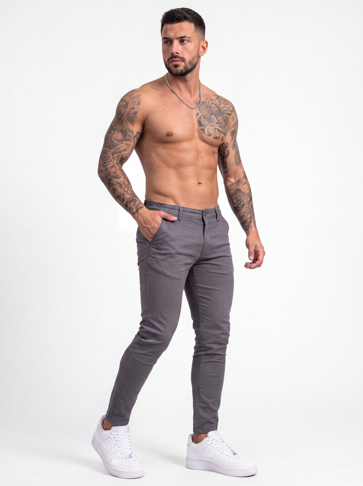 Pantalón Drill Slim Fit Gris Plomo