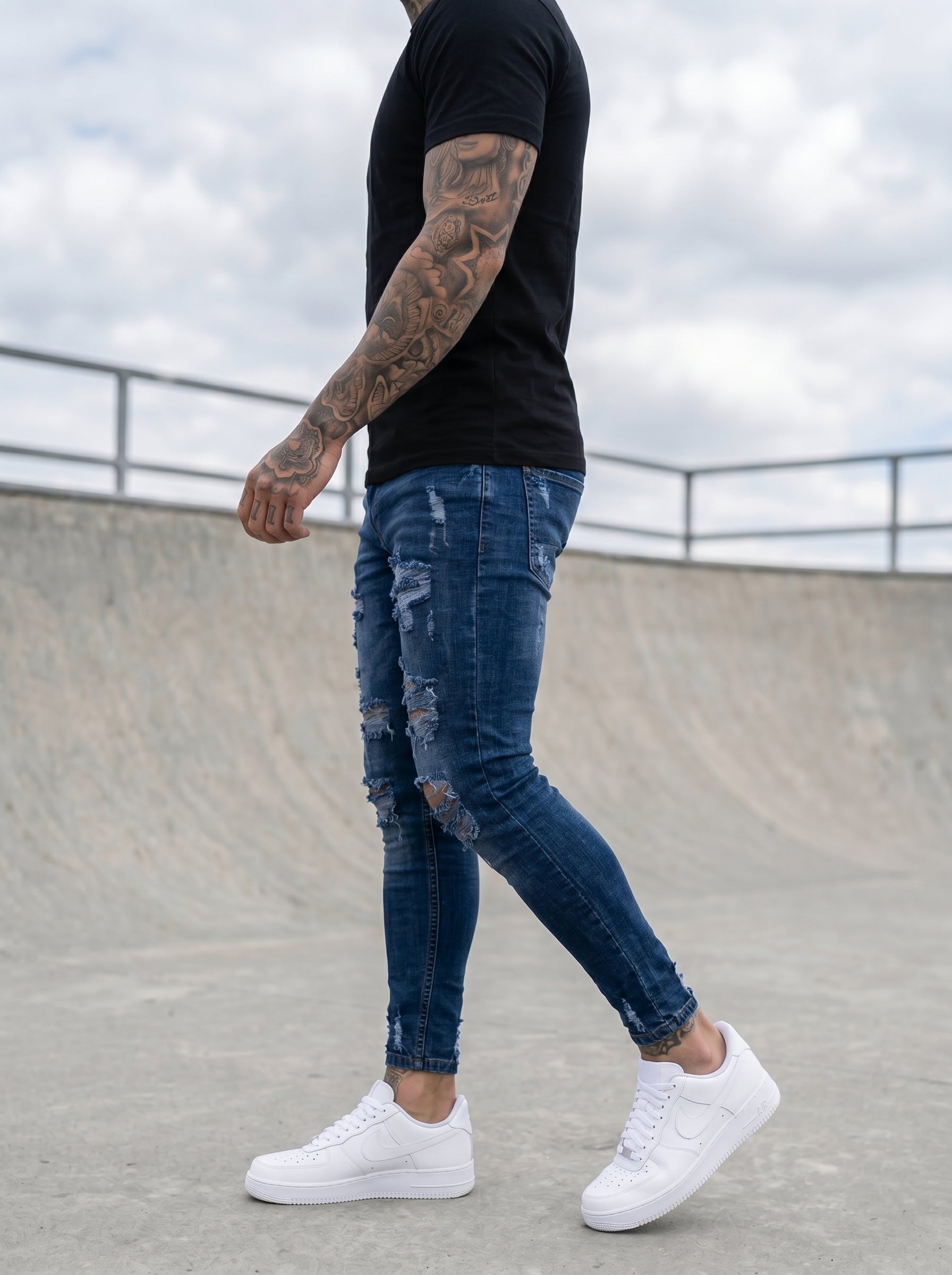 POLO MONACO WHITE  - JEANS SKINNY BLU