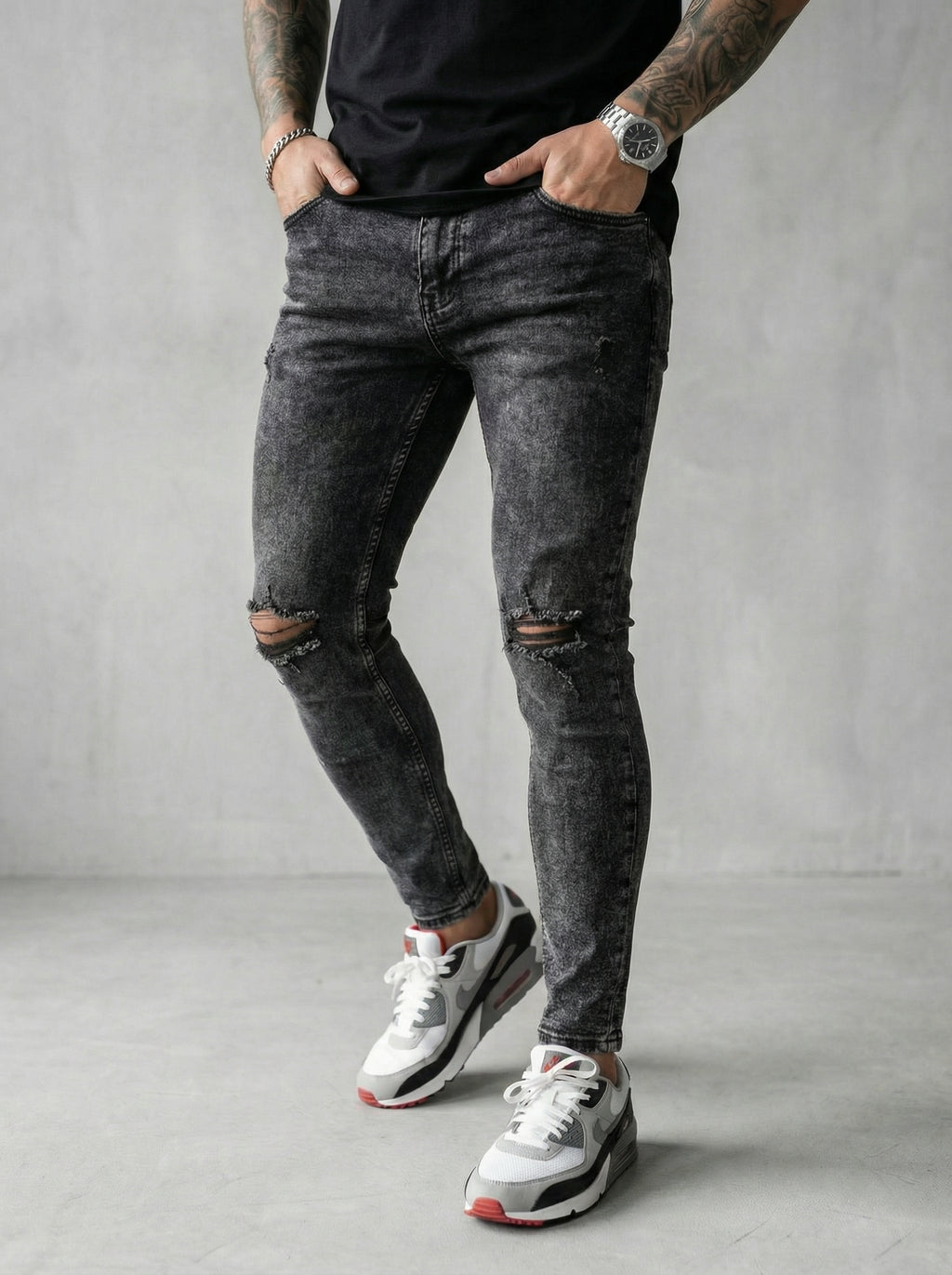 JEAN SKINNY - GRIS OSCURO ROTO