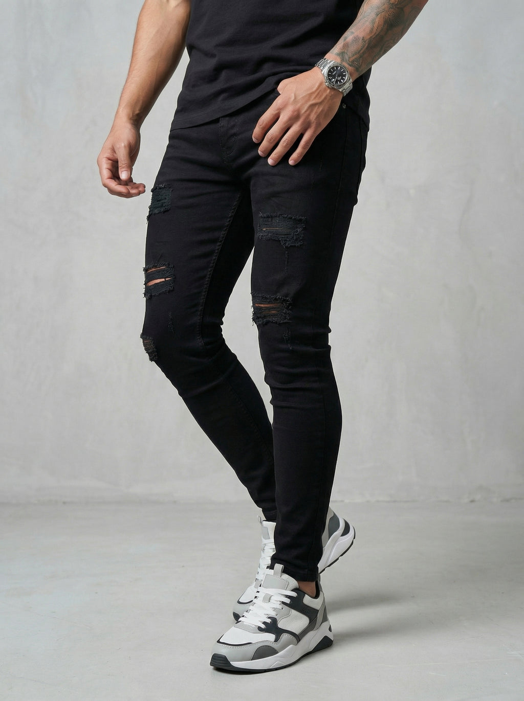 JEAN SKINNY - NEGRO TODO ROTO