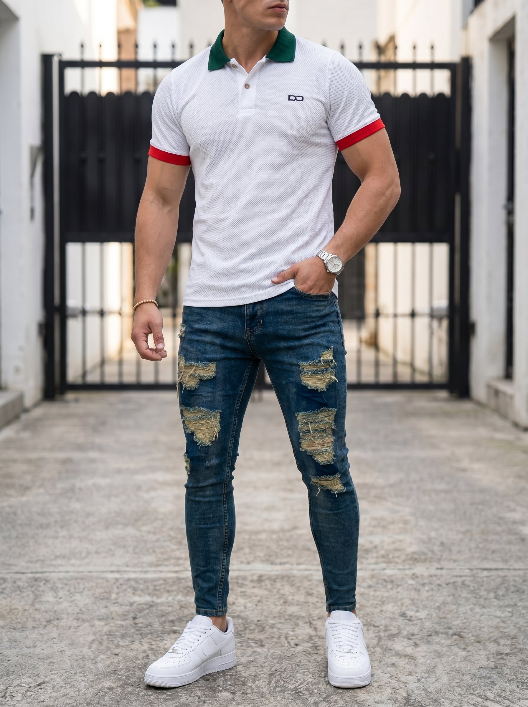 POLO DO – MONACO ITALY - JEAN SKINNY VERDE TODO ROTO