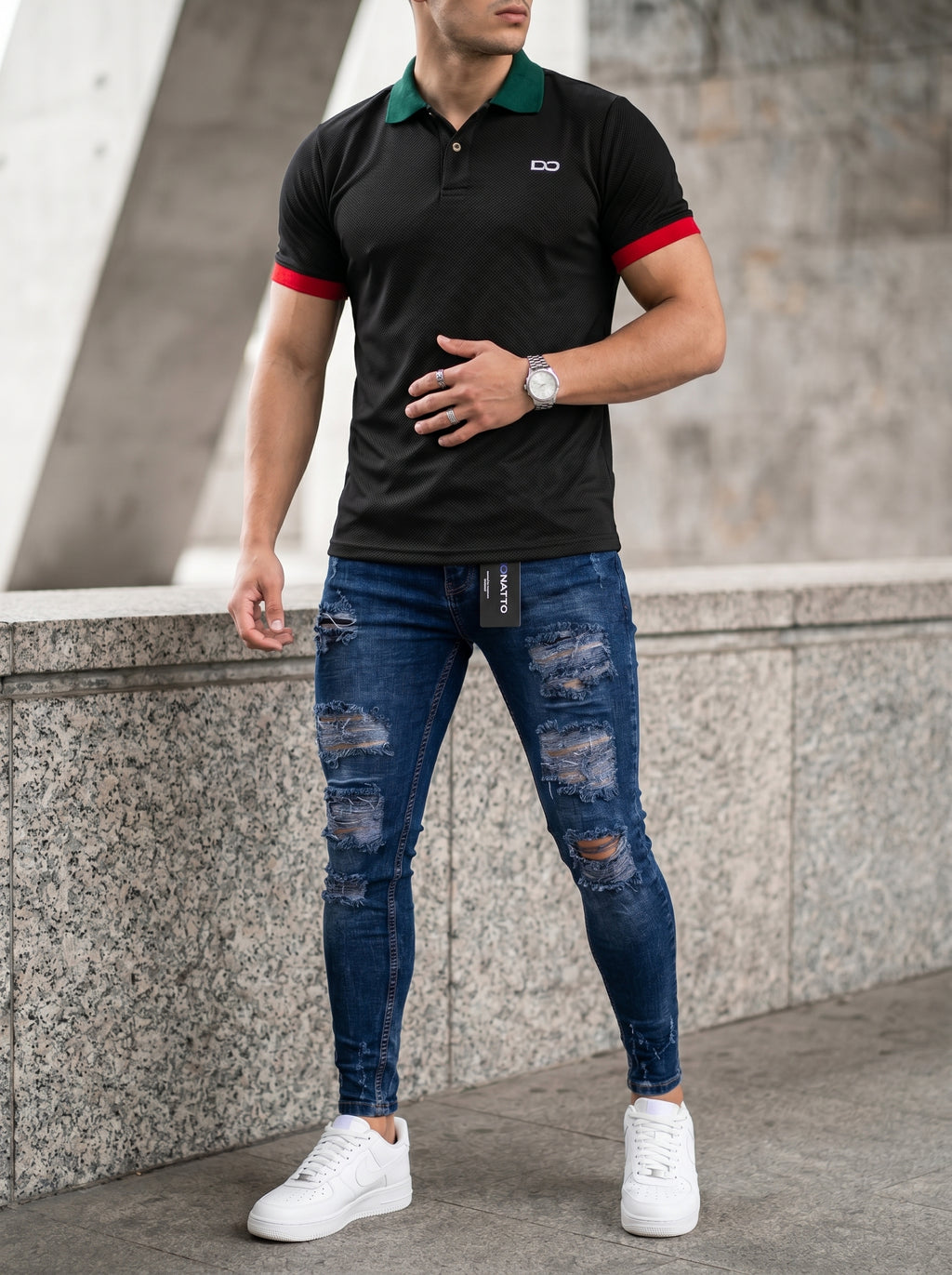POLO DO MONACO NOIR + JEAN SKINNY BLUE DESTROYED EDITION