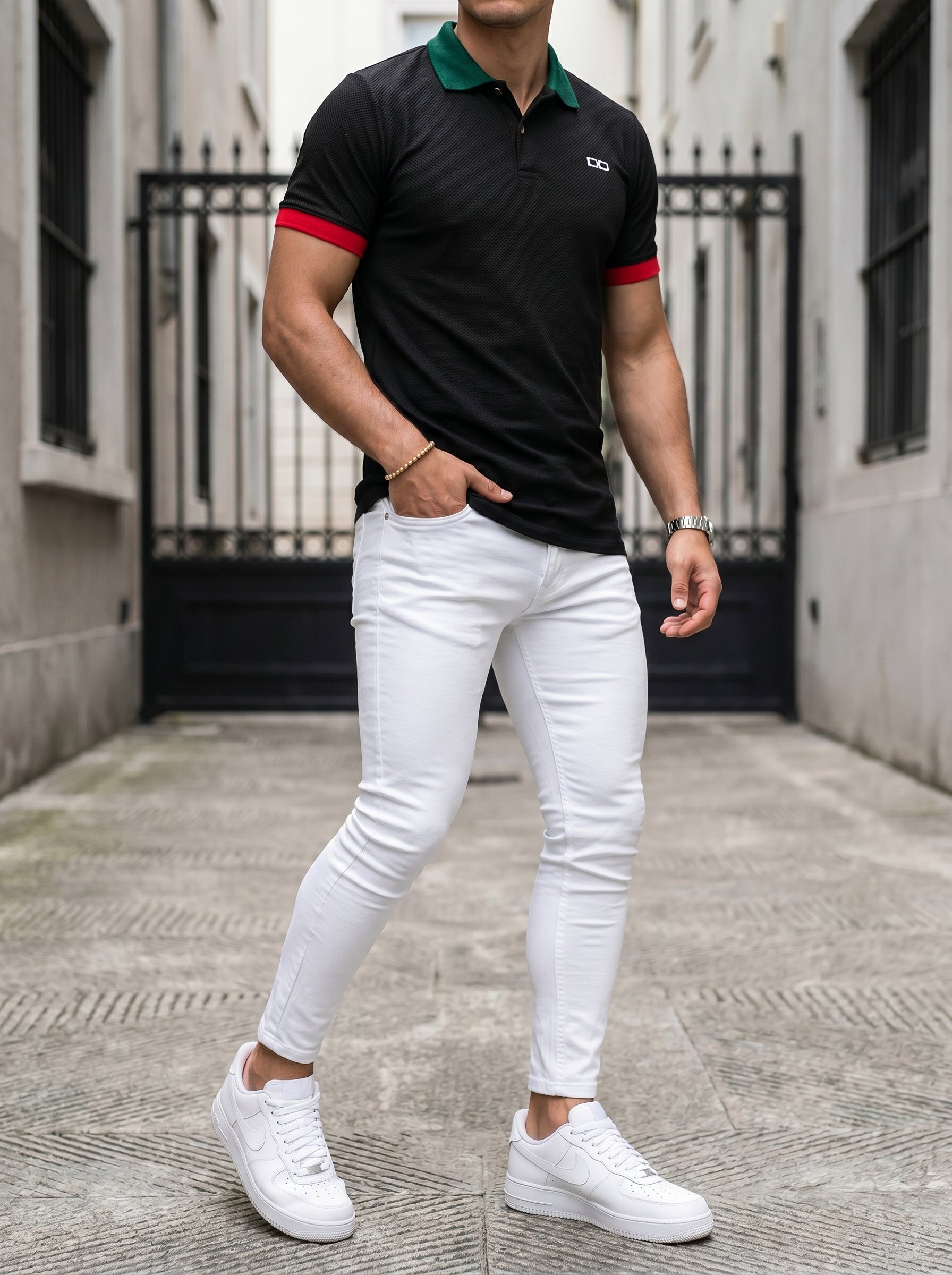 POLO DO MONACO NOIR + JEAN SKINNY BLANCO LISO