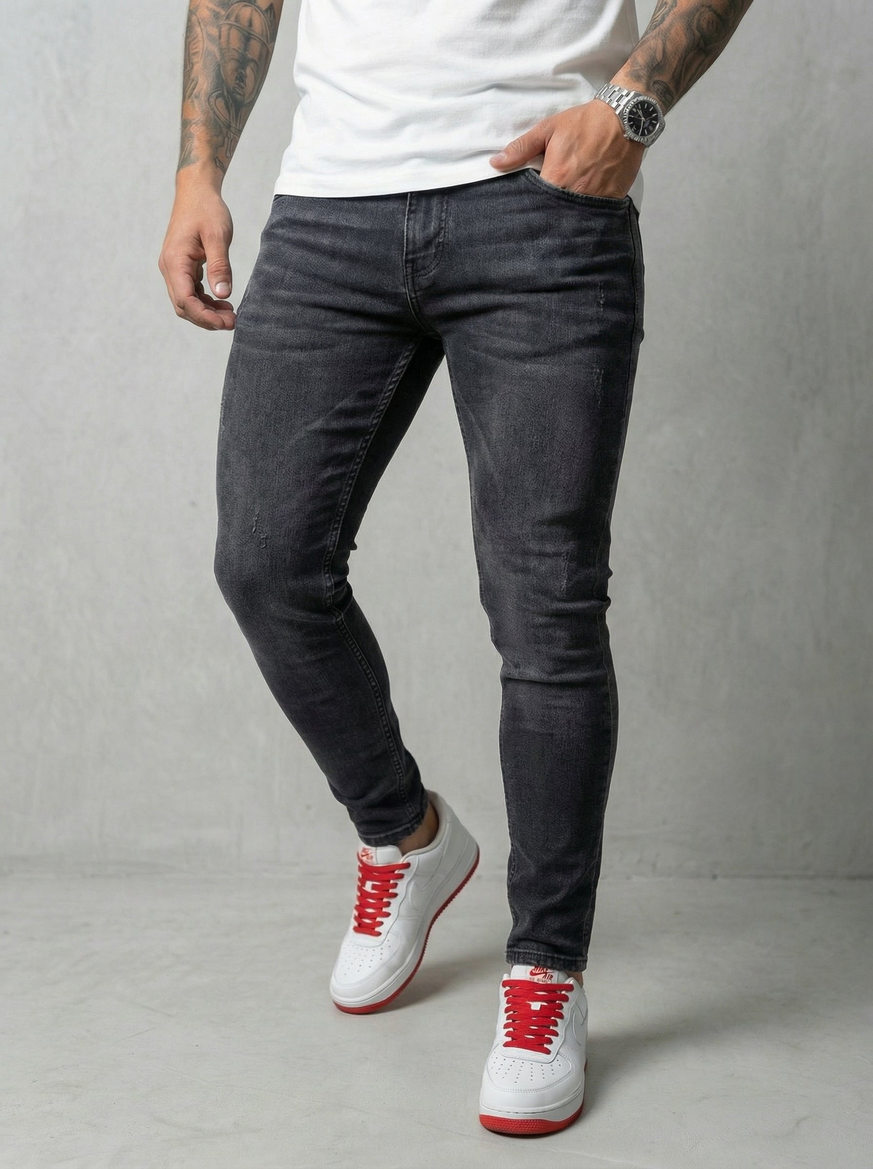 JEAN SKINNY - GRIS OSCURO LISO