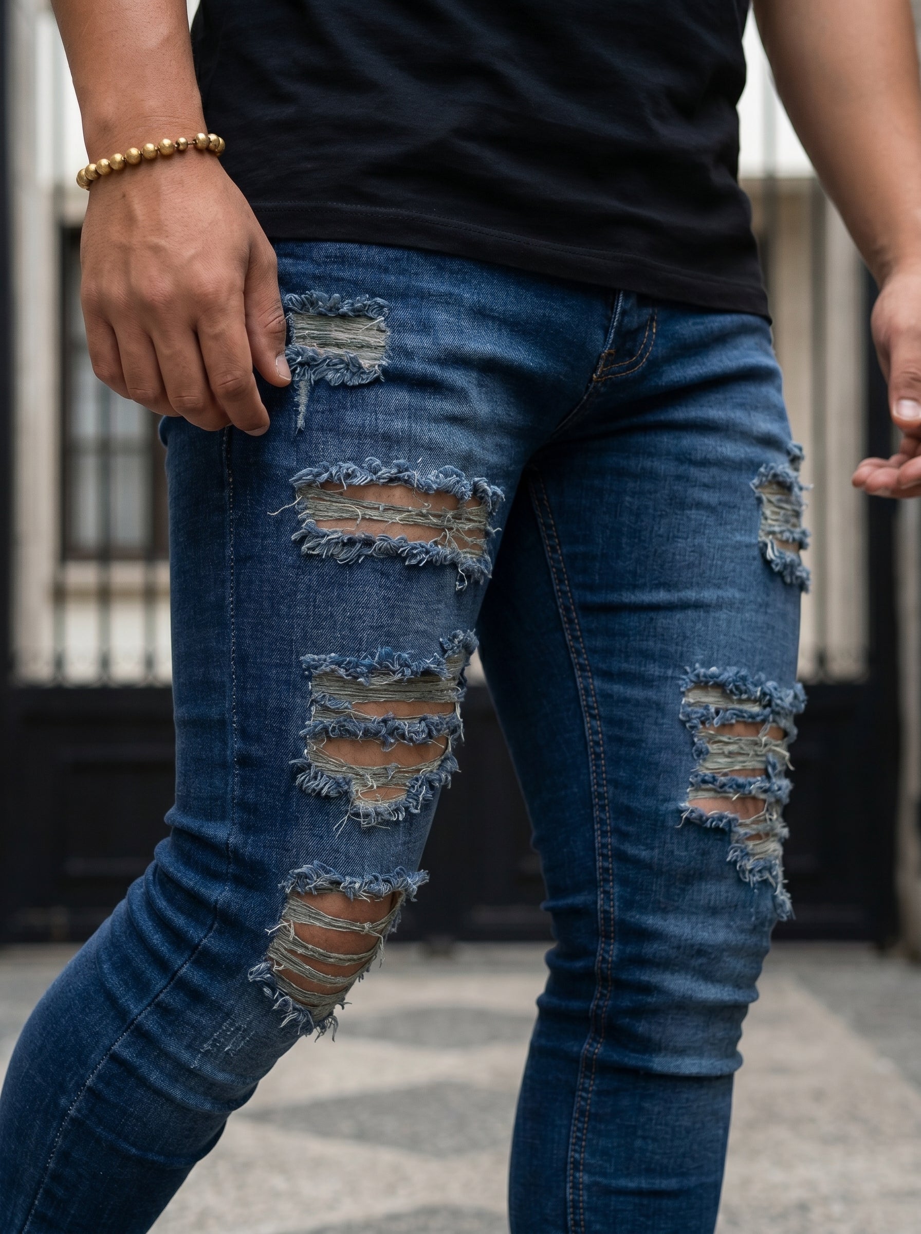 JEANS SKINNY FIT – MIDNIGHT RIPPED BLUE