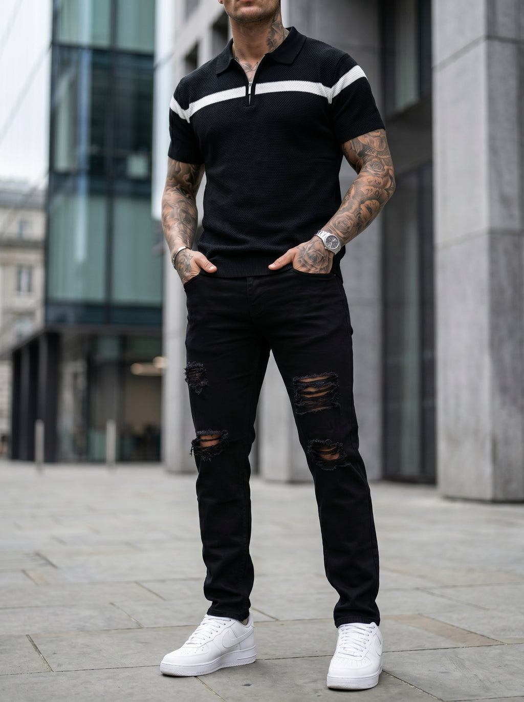 JEAN MOM FIT -  NEGRO TODO ROTO