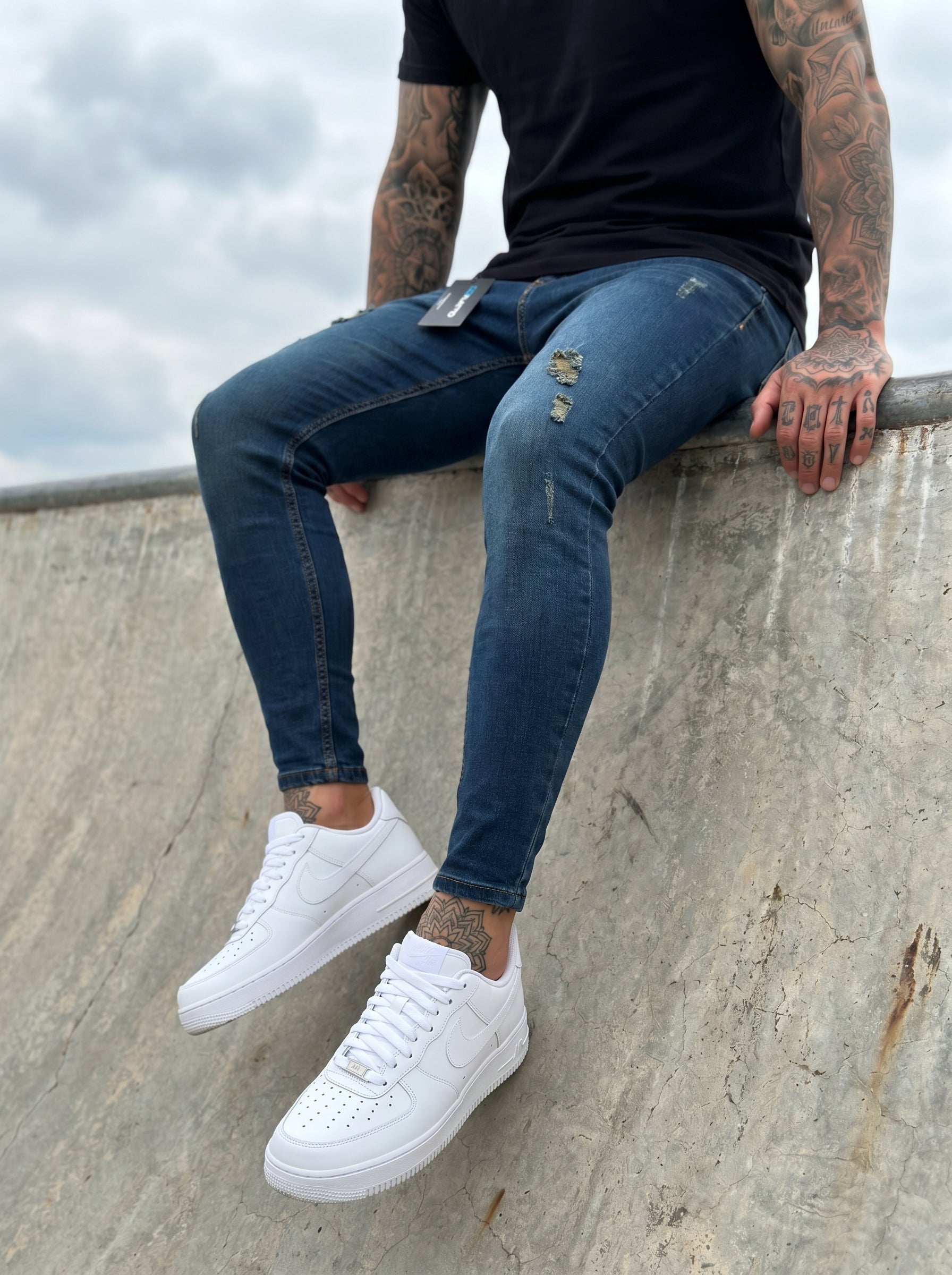 POLO MONACO BLACK LINE - JEANS SKINNY  NAVY RIPPED