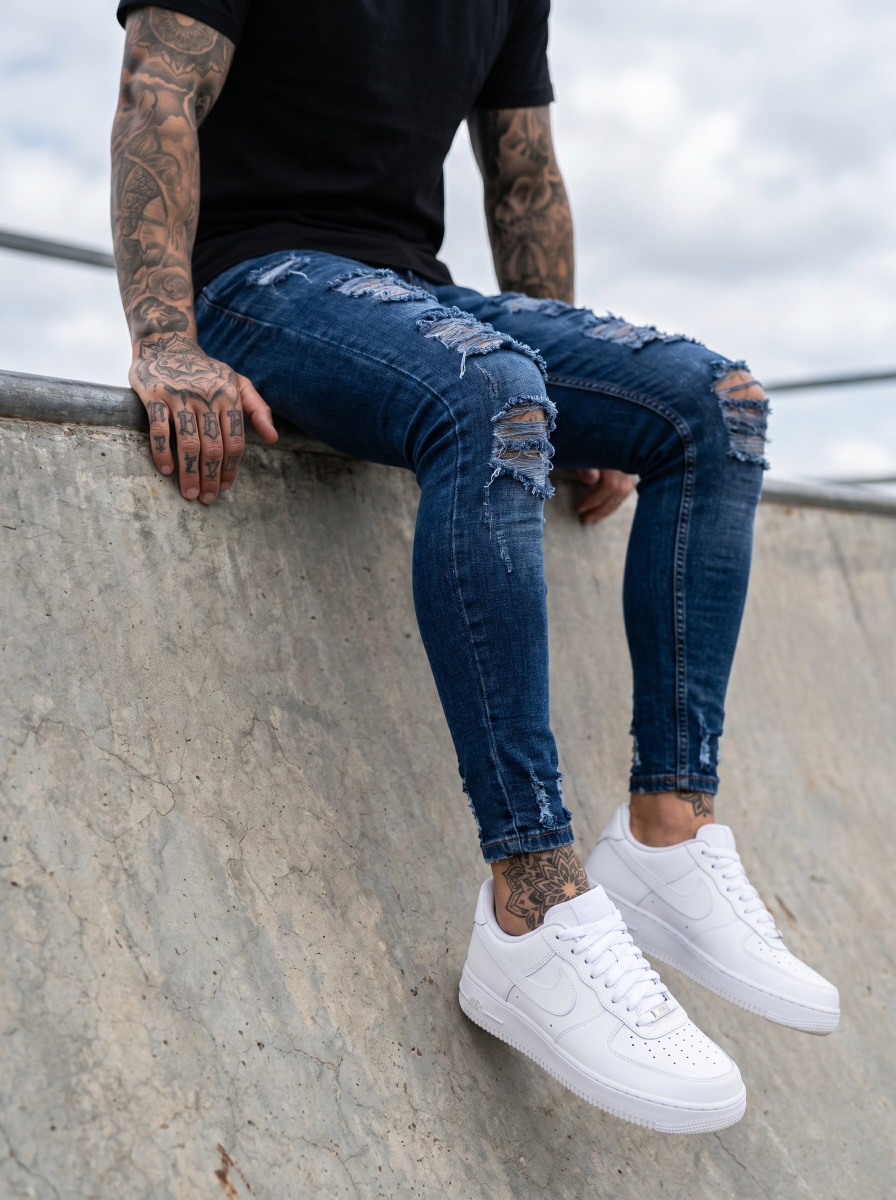 POLO MONACO WHITE  - JEANS SKINNY BLU